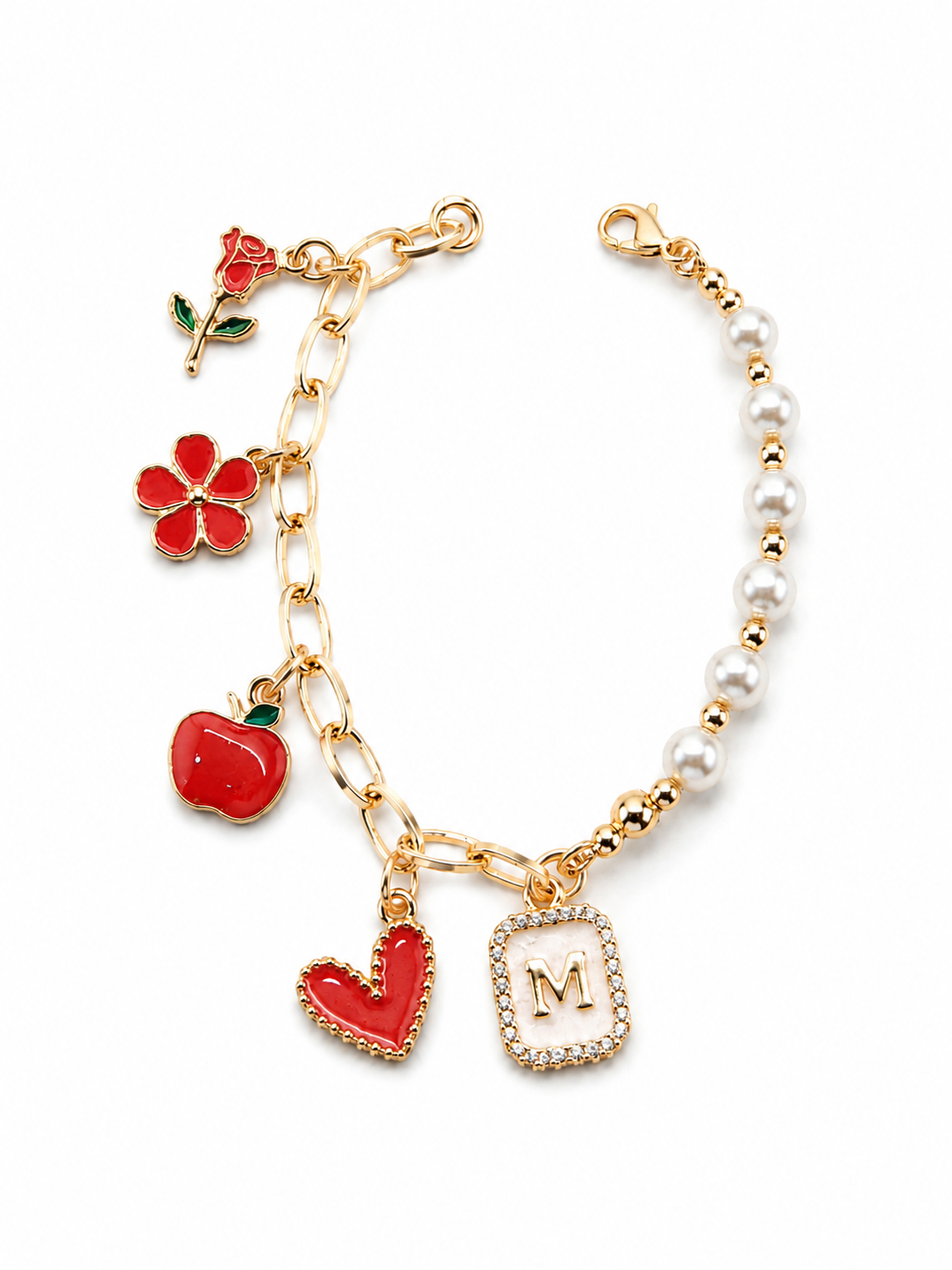 Pulseras charms de colores e inicial