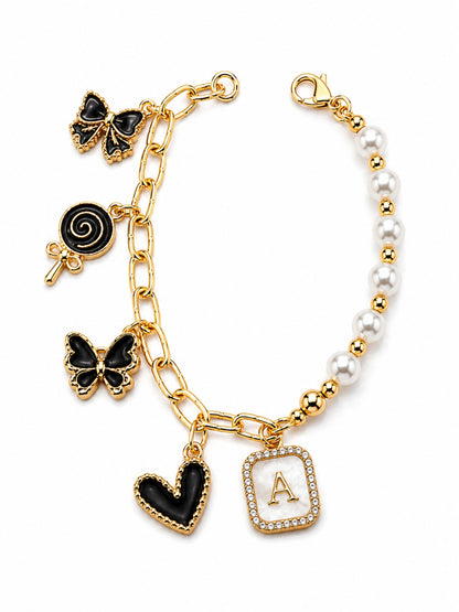 Pulseras charms de colores e inicial