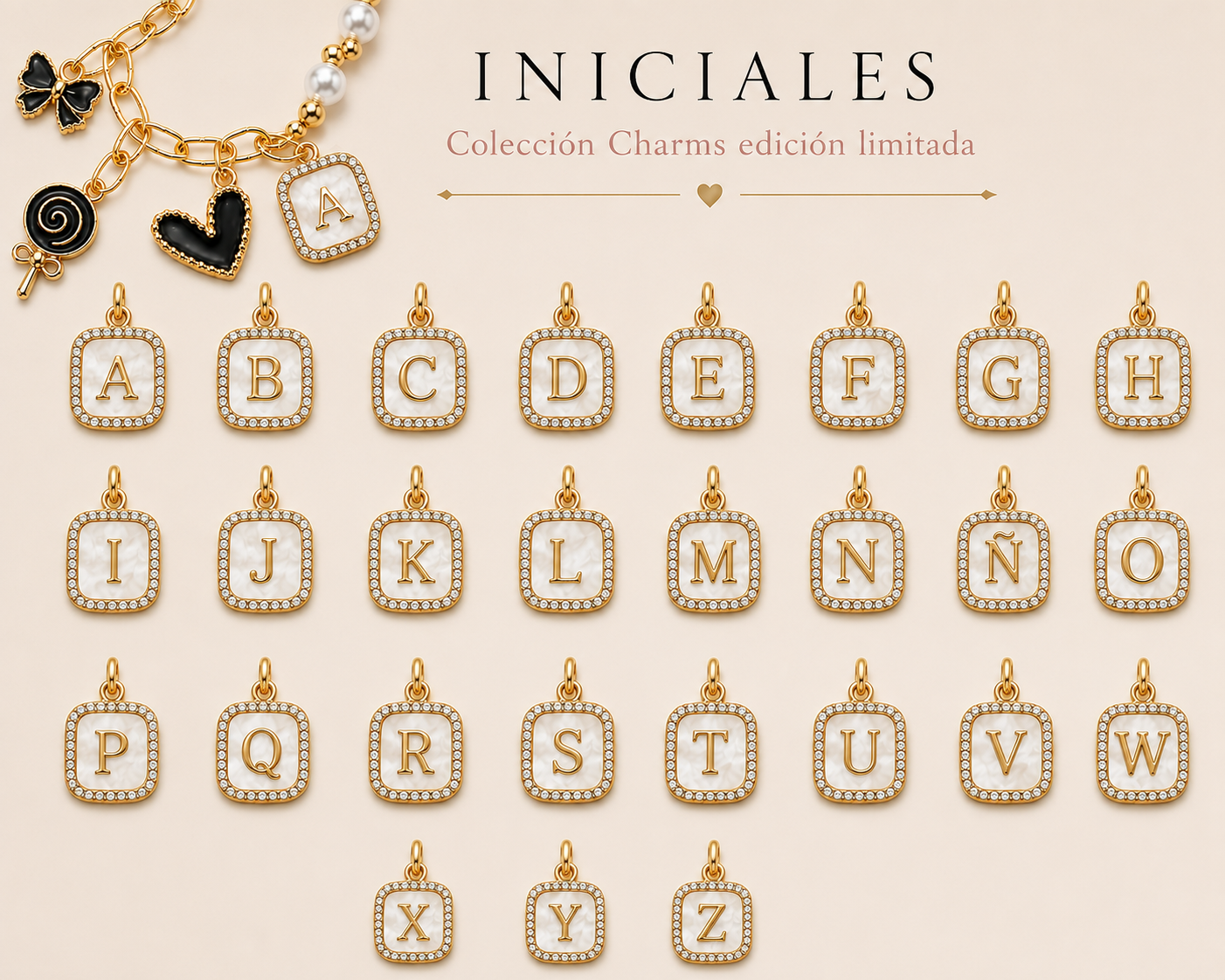 Pulseras charms de colores e inicial