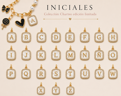 Pulseras charms de colores e inicial