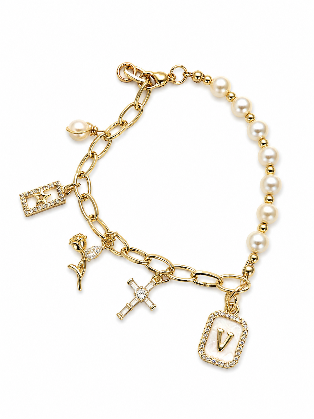 Pulsera GLAM con charms e inicial