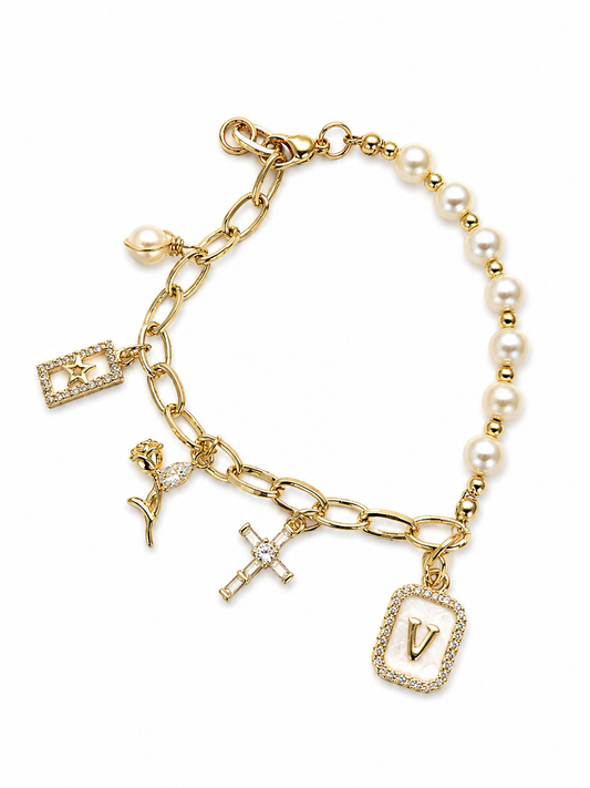 Pulsera GLAM con charms e inicial